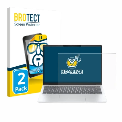 Parte frontal de un envase de producto con el logotipo de la marca BROTECT. Al lado se muestra el dispositivo HP OmniBook 7 Ae