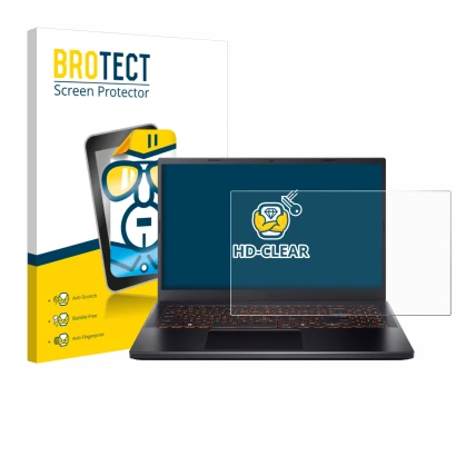 Parte frontal de un envase de producto con el logotipo de la marca BROTECT. Al lado se muestra el dispositivo Acer Nitro V 15 