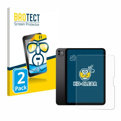 Parte frontal de un envase de producto con el logotipo de la marca BROTECT. Al lado se muestra el dispositivo Apple iPad Pro 1