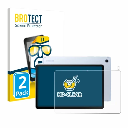 Parte frontal de un envase de producto con el logotipo de la marca BROTECT. Al lado se muestra el dispositivo Samsung Galaxy T