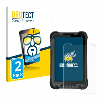 Parte frontal de un envase de producto con el logotipo de la marca BROTECT. Al lado se muestra el dispositivo Unitech TB85 Plu