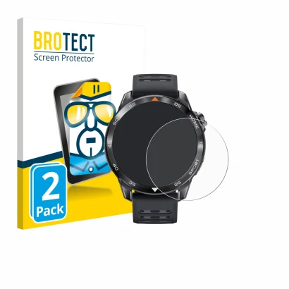 Parte frontal de un envase de producto con el logotipo de la marca BROTECT. Al lado se muestra el dispositivo Xiaomi Mibro GS 