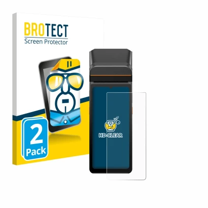 Parte frontal de un envase de producto con el logotipo de la marca BROTECT. Al lado se muestra el dispositivo Sunmi V3 A13 con