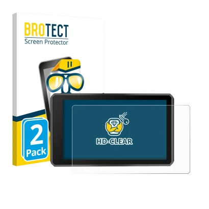 Parte frontal de un envase de producto con el logotipo de la marca BROTECT. Al lado se muestra el dispositivo Garmin zumo XT3 