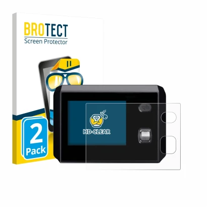 Parte frontal de un envase de producto con el logotipo de la marca BROTECT. Al lado se muestra el dispositivo SkyRC MC5000 con