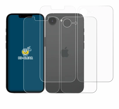 Imagen del dispositivo Apple iPhone 17e (Frontal+Trasero) con una amplia variedad de protectores de pantalla.