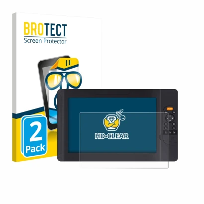 Parte frontal de un envase de producto con el logotipo de la marca BROTECT. Al lado se muestra el dispositivo Raymarine Elemen