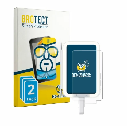 Parte frontal de un envase de producto con el logotipo de la marca BROTECT. Al lado se muestra el dispositivo Insta360 Snap co