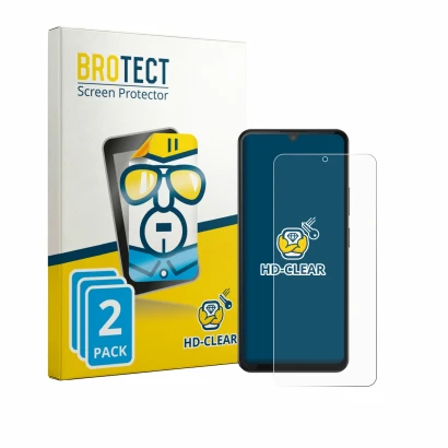 Parte frontal de un envase de producto con el logotipo de la marca BROTECT. Al lado se muestra el dispositivo Doogee M30 con s