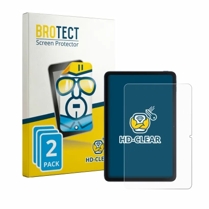Parte frontal de un envase de producto con el logotipo de la marca BROTECT. Al lado se muestra el dispositivo Xiaomi Poco Pad