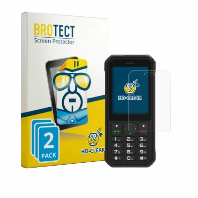 Parte frontal de un envase de producto con el logotipo de la marca BROTECT. Al lado se muestra el dispositivo AGM M11 con su p