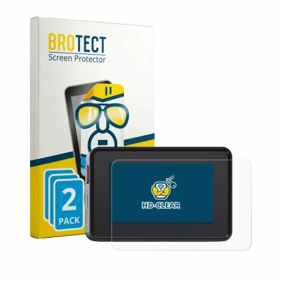 Parte frontal de un envase de producto con el logotipo de la marca BROTECT. Al lado se muestra el dispositivo Vantrue Element