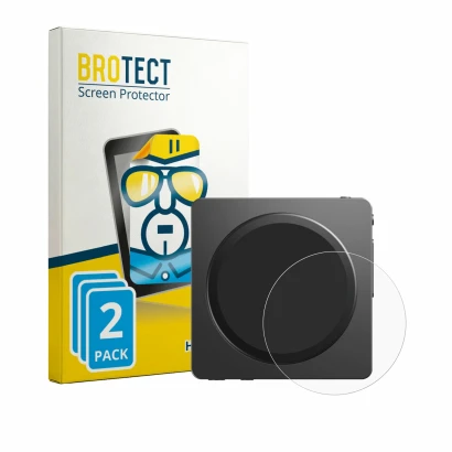 Parte frontal de un envase de producto con el logotipo de la marca BROTECT. Al lado se muestra el dispositivo FiiO SnowSky Dis