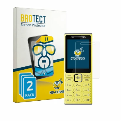 Parte frontal de un envase de producto con el logotipo de la marca BROTECT. Al lado se muestra el dispositivo Nokia 200 4G con