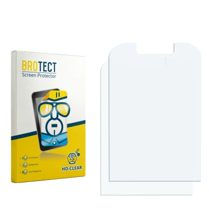 Parte frontal de un envase de producto con el logotipo de la marca BROTECT. Al lado está el protector de pantalla correspondie