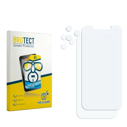 Parte frontal de un envase de producto con el logotipo de la marca BROTECT. Al lado está el protector de pantalla correspondie