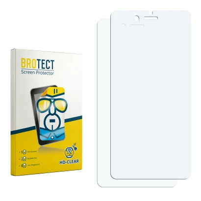Parte frontal de un envase de producto con el logotipo de la marca BROTECT. Al lado está el protector de pantalla correspondie