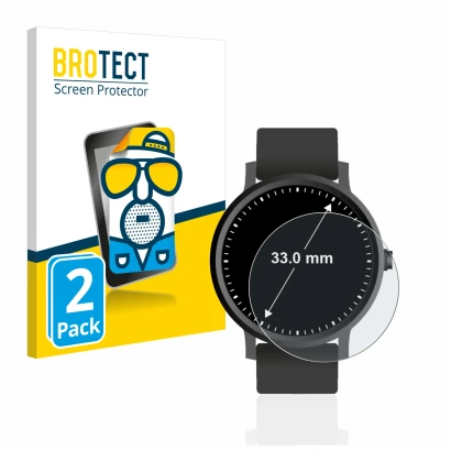 Parte frontal de un envase de producto con el logotipo de la marca BROTECT. Al lado se muestra el dispositivo Relojes (Circula