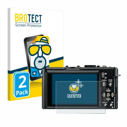 Parte frontal de un envase de producto con el logotipo de la marca BROTECT. Al lado se muestra el dispositivo Leica D-Lux 4 co
