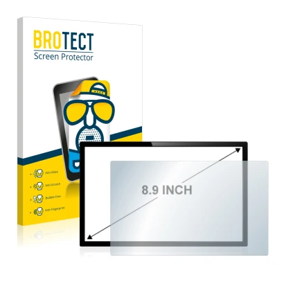 Parte frontal de un envase de producto con el logotipo de la marca BROTECT. Al lado se muestra el dispositivo con su protector