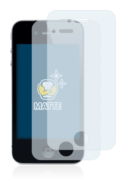 Imagen del dispositivo Apple iPhone 4 con una amplia variedad de protectores de pantalla.