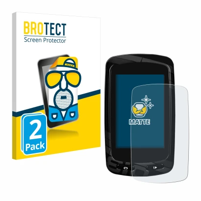 Parte frontal de un envase de producto con el logotipo de la marca BROTECT. Al lado se muestra el dispositivo Garmin Edge 810