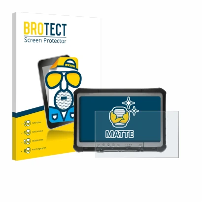 Parte frontal de un envase de producto con el logotipo de la marca BROTECT. Al lado se muestra el dispositivo Panasonic Toughb