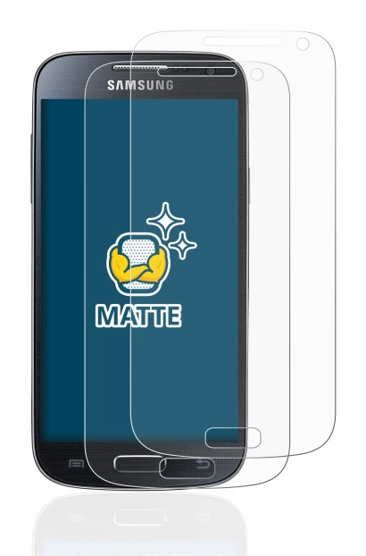 Imagen del dispositivo Samsung Galaxy S4 Mini con una amplia variedad de protectores de pantalla.