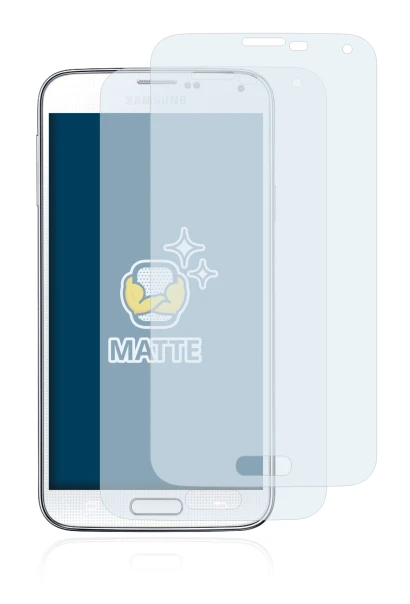 Imagen del dispositivo Samsung Galaxy S5 con una amplia variedad de protectores de pantalla.