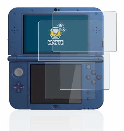 Imagen del dispositivo Nintendo New 3DS XL con una amplia variedad de protectores de pantalla.