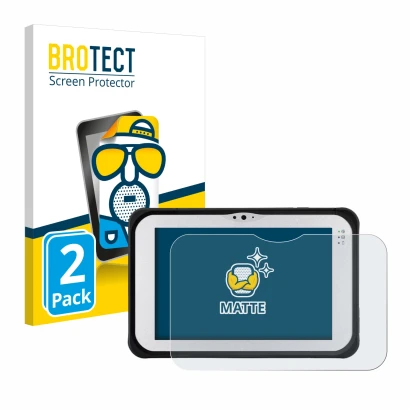 Parte frontal de un envase de producto con el logotipo de la marca BROTECT. Al lado se muestra el dispositivo Panasonic Toughp