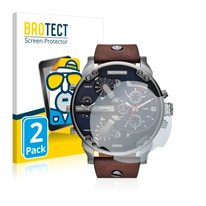 Parte frontal de un envase de producto con el logotipo de la marca BROTECT. Al lado se muestra el dispositivo Diesel DZ7314 Mr