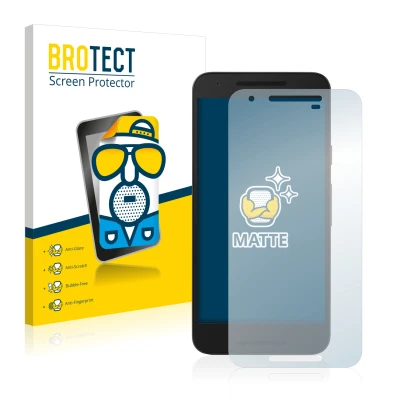 Parte frontal de un envase de producto con el logotipo de la marca BROTECT. Al lado se muestra el dispositivo LG Nexus 5X con