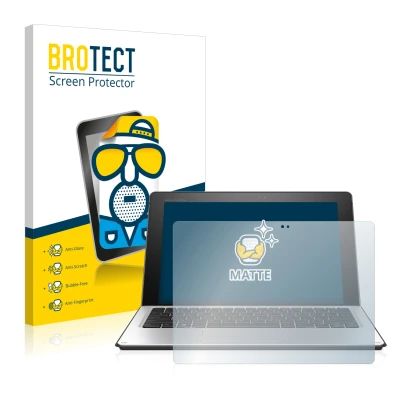 Parte frontal de un envase de producto con el logotipo de la marca BROTECT. Al lado se muestra el dispositivo HP Elite x2 1012