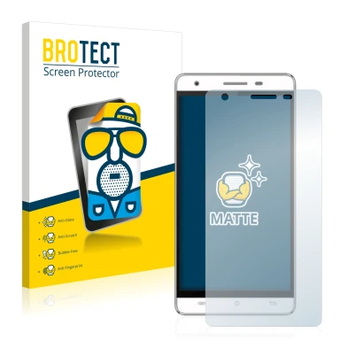Parte frontal de un envase de producto con el logotipo de la marca BROTECT. Al lado se muestra el dispositivo Cubot H2 con su