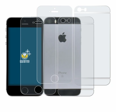 Imagen del dispositivo Apple iPhone SE 2016 (Frontal+Trasero) con una amplia variedad de protectores de pantalla.