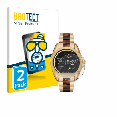 Parte frontal de un envase de producto con el logotipo de la marca BROTECT. Al lado se muestra el dispositivo Michael Kors Acc