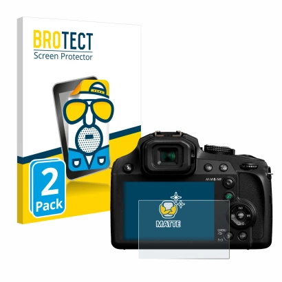 Parte frontal de un envase de producto con el logotipo de la marca BROTECT. Al lado se muestra el dispositivo Panasonic Lumix 