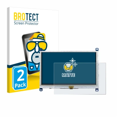 Parte frontal de un envase de producto con el logotipo de la marca BROTECT. Al lado se muestra el dispositivo Raspberry Pi Tou