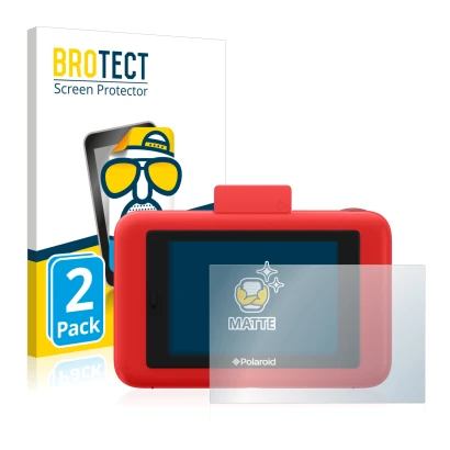 Parte frontal de un envase de producto con el logotipo de la marca BROTECT. Al lado se muestra el dispositivo Polaroid Snap To