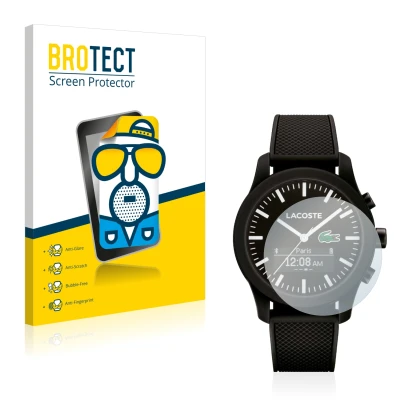 Parte frontal de un envase de producto con el logotipo de la marca BROTECT. Al lado se muestra el dispositivo Lacoste 12.12 Co