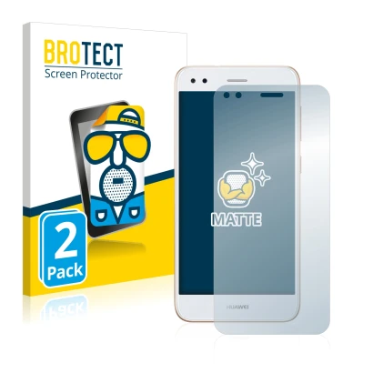 Parte frontal de un envase de producto con el logotipo de la marca BROTECT. Al lado se muestra el dispositivo Huawei P9 Lite M