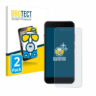 Parte frontal de un envase de producto con el logotipo de la marca BROTECT. Al lado se muestra el dispositivo Xiaomi Mi A1 con