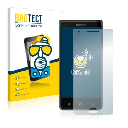 Parte frontal de un envase de producto con el logotipo de la marca BROTECT. Al lado se muestra el dispositivo BlackBerry Motio