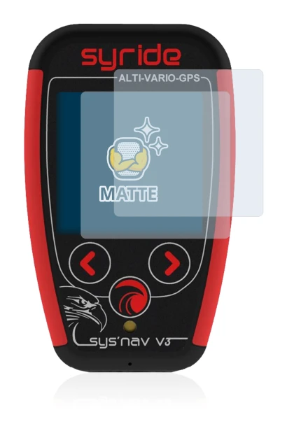 Imagen del dispositivo Syride Sys'Nav V3 con una amplia variedad de protectores de pantalla.