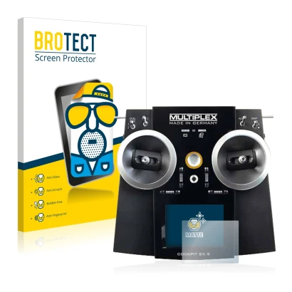 Parte frontal de un envase de producto con el logotipo de la marca BROTECT. Al lado se muestra el dispositivo Multiplex Cockpi