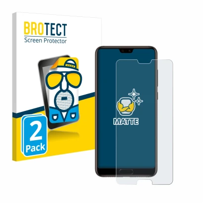 Parte frontal de un envase de producto con el logotipo de la marca BROTECT. Al lado se muestra el dispositivo Huawei P20 con s