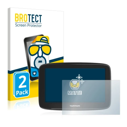 Parte frontal de un envase de producto con el logotipo de la marca BROTECT. Al lado se muestra el dispositivo TomTom GO Basic 