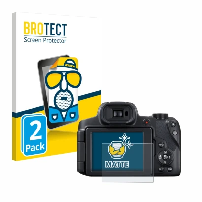 Parte frontal de un envase de producto con el logotipo de la marca BROTECT. Al lado se muestra el dispositivo Canon PowerShot 