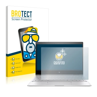 Parte frontal de un envase de producto con el logotipo de la marca BROTECT. Al lado se muestra el dispositivo HP Spectre x360 